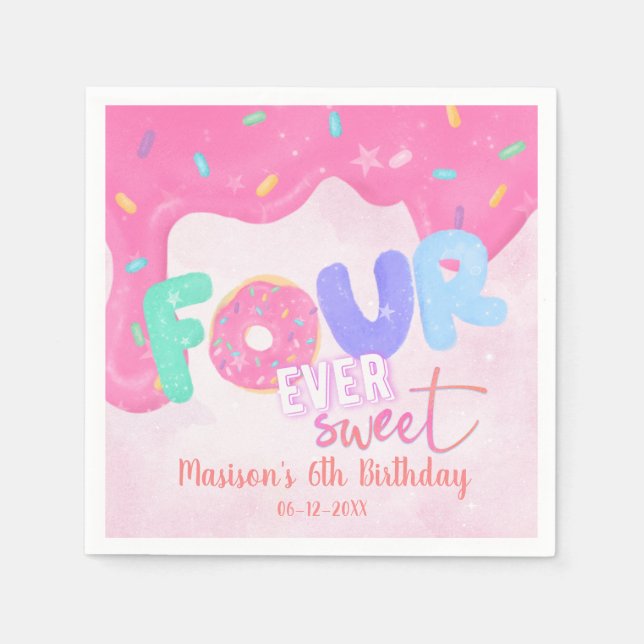 four ever sweet Pink Frosting Girl's Birthday  Napkins (Front)