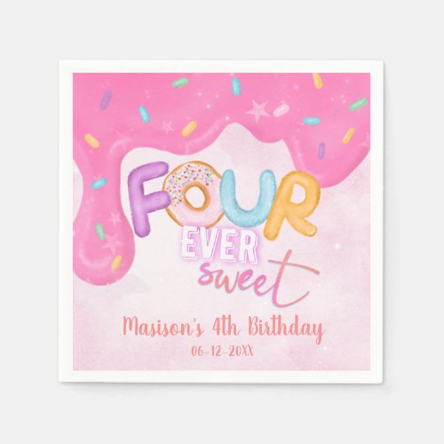 four ever sweet Pink Frosting Girls Birthday  Napkins