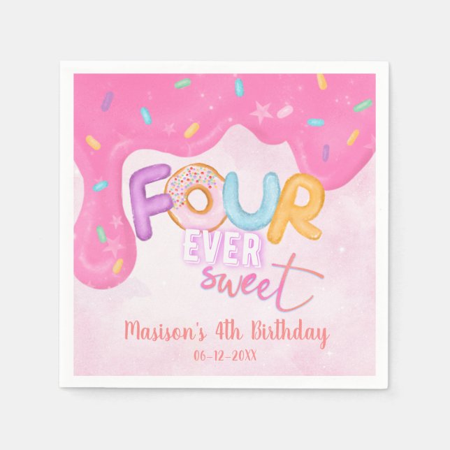 four ever sweet Pink Frosting Girl's Birthday  Napkins (Front)