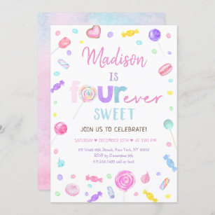 FOUR ever Sweet Shop Candy Lollipop Birthday Invitation