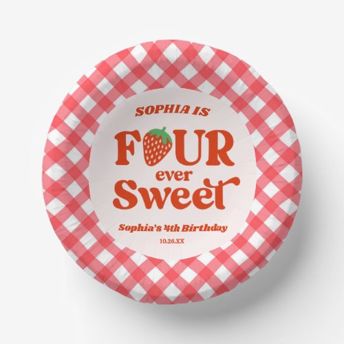 Four Ever Sweet Strawberry 4th Birthday Party Paper Bowls