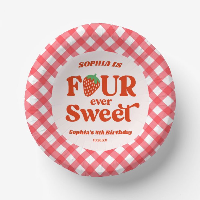 Four Ever Sweet Strawberry 4th Birthday Party Paper Bowls (Front)