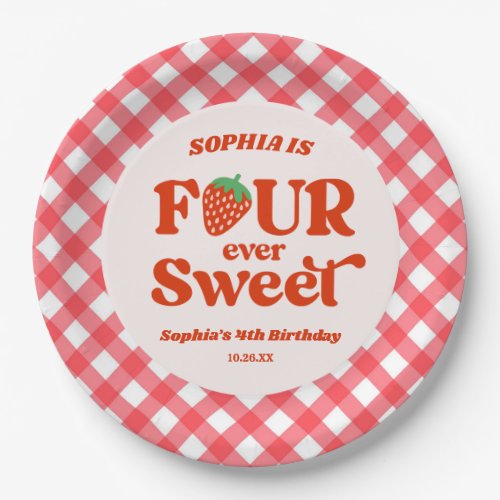 Four Ever Sweet Strawberry 4th Birthday Party Paper Plates