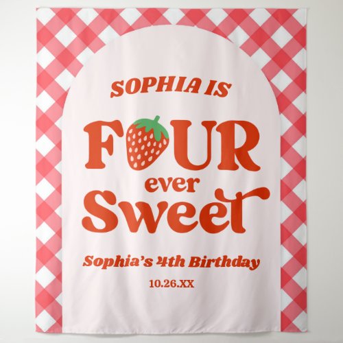 Four Ever Sweet Strawberry 4th Birthday Party Tapestry