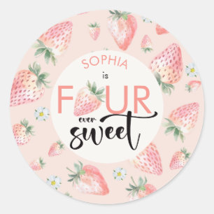 Four ever sweet strawberry kids birthday classic round sticker