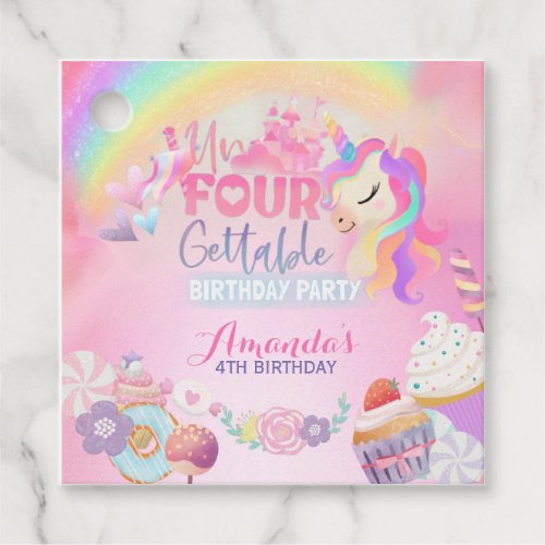 Four ever sweet Unfourgettable Donut 4th Birthday  Favor Tags