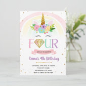Four ever unicorn birthday invitation (Standing Front)