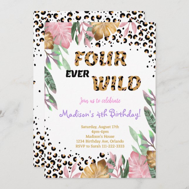 Four Ever Wild 4th Birthday Invitation (Front/Back)