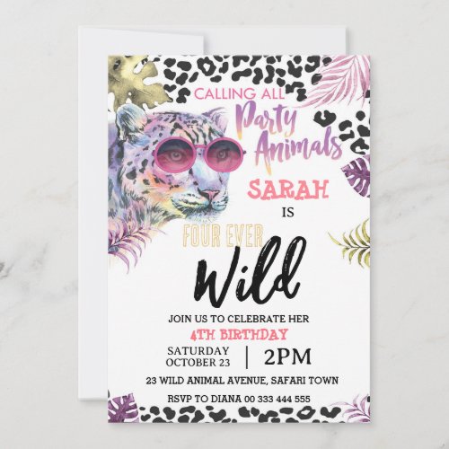 Four Ever Wild 4th Birthday Party Invitation