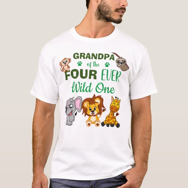 Four Ever Wild 4th Birthday Safari Animal Grandpa T-Shirt (Front)