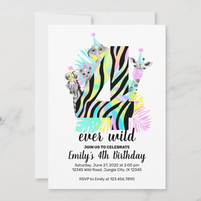 Four ever wild 4th Wild Birthday invitation (Front)
