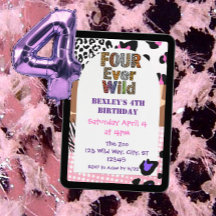 Four Ever Wild Animal Print Girls Birthday