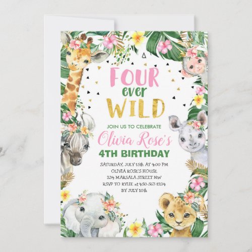 Four Ever Wild Birthday Jungle Safari Invitation