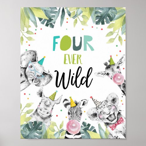 Four Ever Wild Boy Fourth Birthday Sign