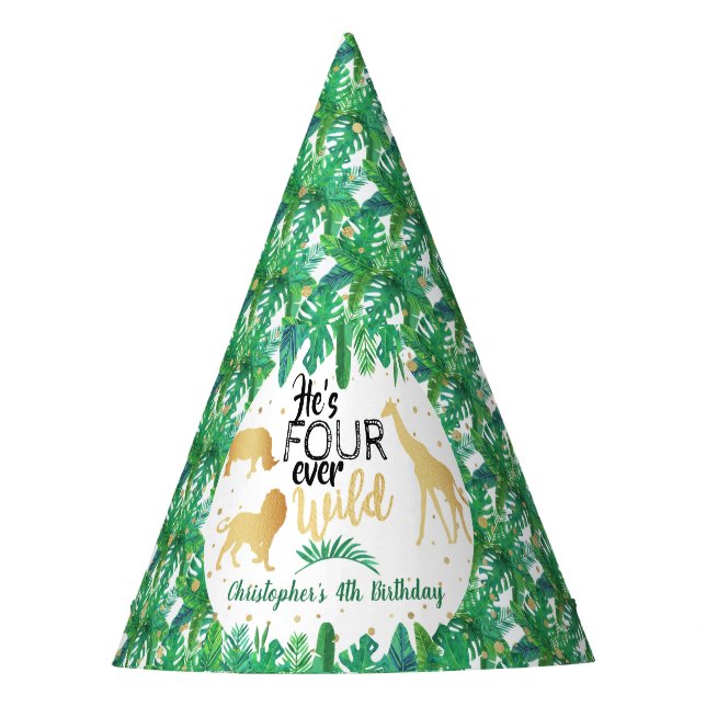 Four Ever Wild Boys 4th Birthday Party Hat (Front)