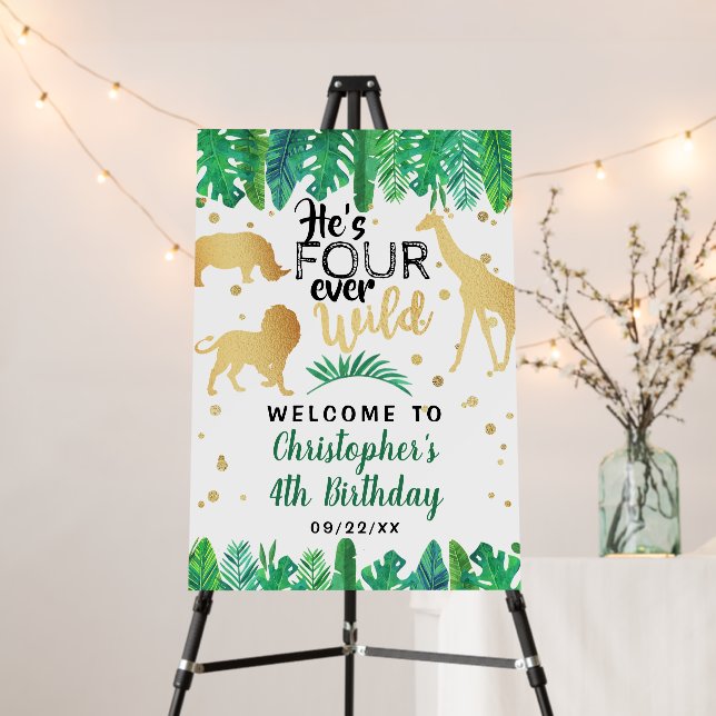 Four Ever Wild Boys 4th Birthday Party Welcome Foam Board (In Situ (Stand))