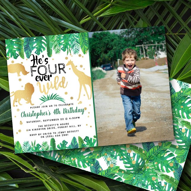 Four Ever Wild Boys 4th Birthday Photo Invitation (Creator Uploaded)