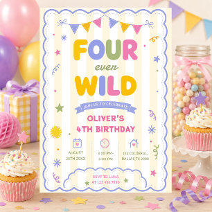 Four Ever Wild Colorful Boy 4th Birthday Party Invitation