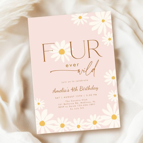 FOUR ever Wild Daisy Floral 4th Birthday