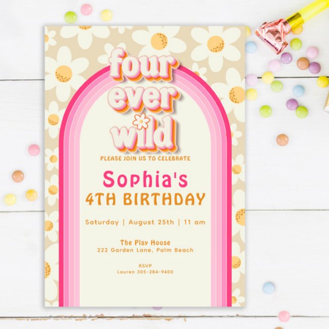 Four Ever Wild Daisy Rainbow Birthday Invitation – (Creator Uploaded)