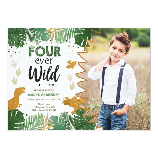 Download Four Ever Wild Dino Party Boy Dinosaur Birthday Invitation ...