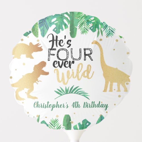 Four Ever Wild Dinosaur Boys 4th Birthday Balloon