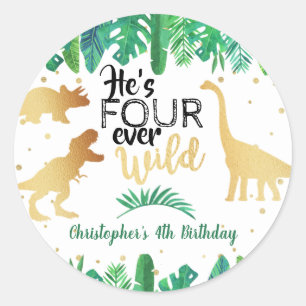 Four Ever Wild Dinosaur Boys 4th Birthday Classic Round Sticker