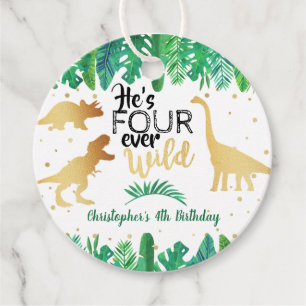 Four Ever Wild Dinosaur Boys 4th Birthday Favor Tags