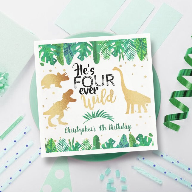 Four Ever Wild Dinosaur Boys 4th Birthday Napkins (Creator Uploaded)