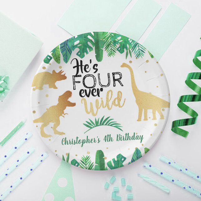 Four Ever Wild Dinosaur Boys 4th Birthday Paper Plates (Creator Uploaded)