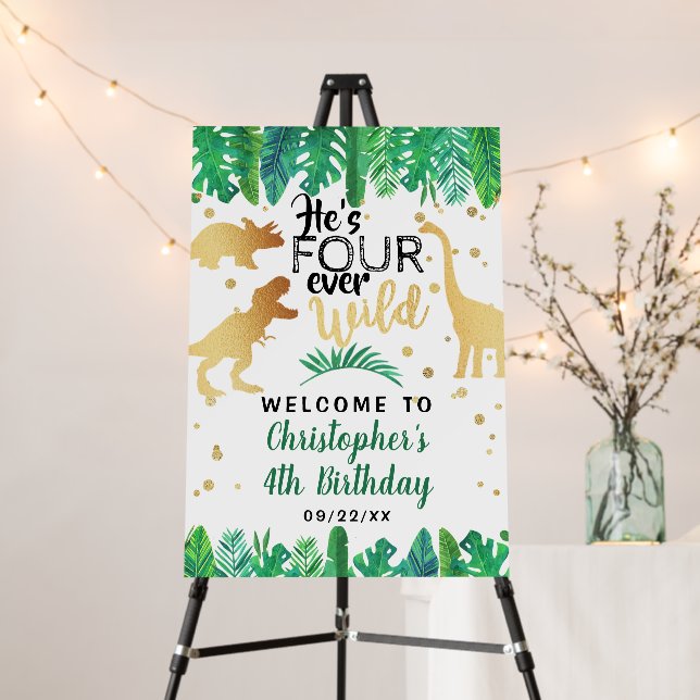 Four Ever Wild Dinosaur Boys 4th Birthday Welcome Foam Board (In Situ (Stand))