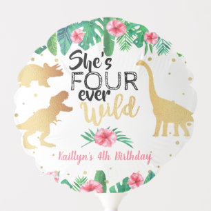 Four Ever Wild Dinosaur Girls 4th Birthday Balloon