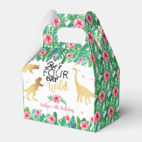 Four Ever Wild Dinosaur Girls 4th Birthday Favor Boxes