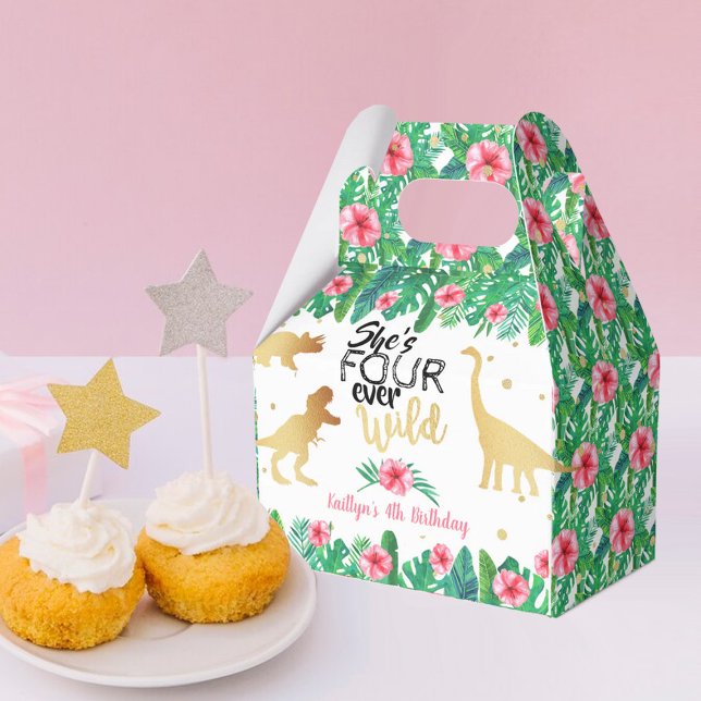 Four Ever Wild Dinosaur Girls 4th Birthday Favor Boxes (Creator Uploaded)