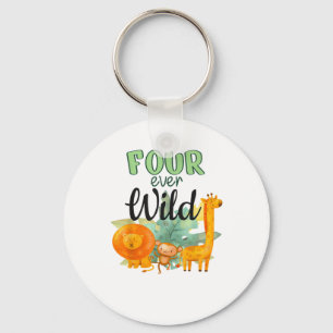 FOUR ever Wild Giraffe Monkey Lion Jungle 4th Birt Keychain