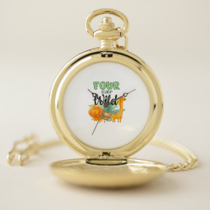 FOUR ever Wild Giraffe Monkey Lion Jungle 4th Birt Pocket Watch