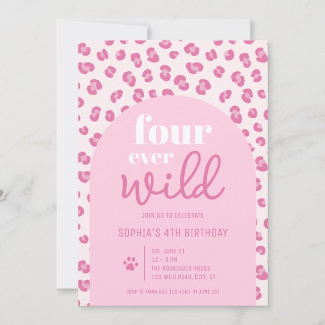 Four ever wild girl 4th birthday party Invitation (Front)