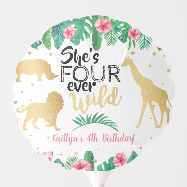 Four Ever Wild Girls 4th Birthday Balloon (Front)