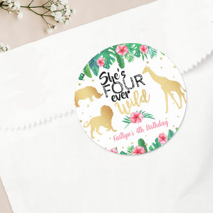 Four Ever Wild Girls 4th Birthday Classic Round St Sticker