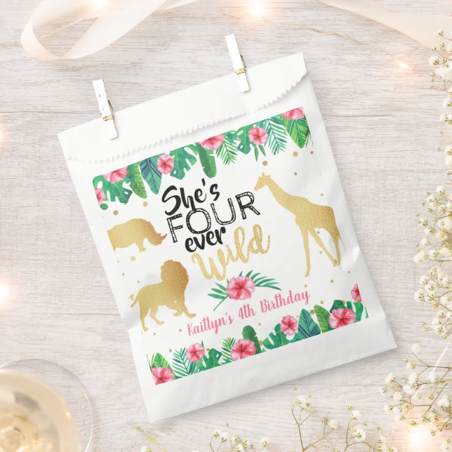 Four Ever Wild Girls 4th Birthday Party Favor Bag (Clipped)