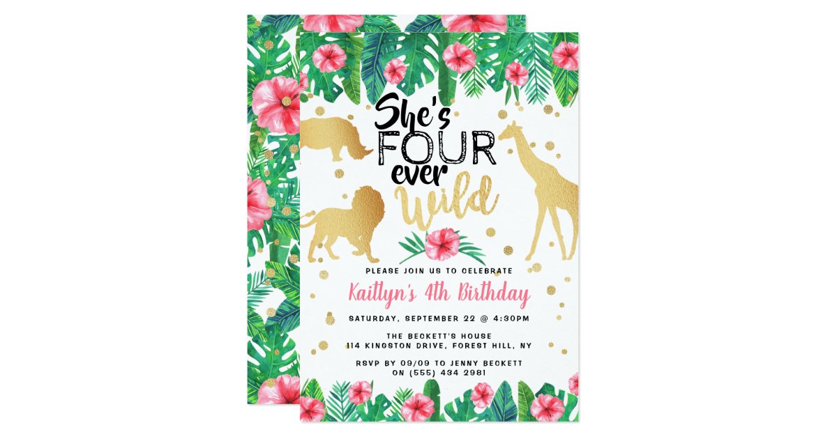 Download Four Ever Wild Girls 4th Birthday Party Invitation ...
