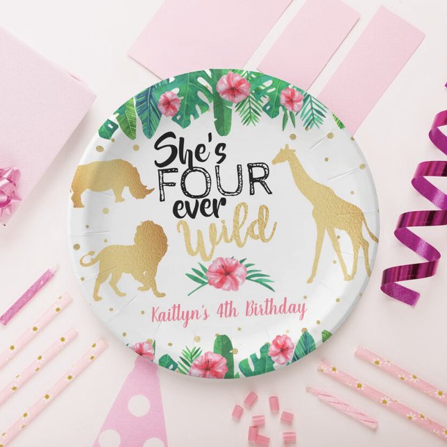 Four Ever Wild Girls 4th Birthday Party Paper Plat Paper Plates (Creator Uploaded)