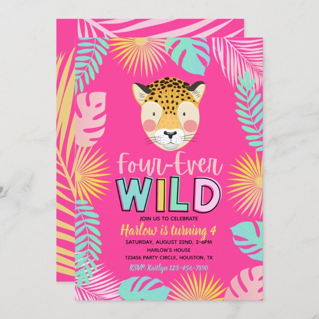 Four-Ever Wild Invitation | 4th Birthday  (Front/Back)