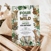 Four Ever Wild Jungle Animals 4th Birthday Boy