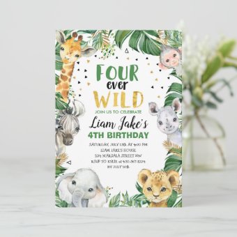 Four Ever Wild Jungle Safari 4th Birthday Party Invitation | Zazzle