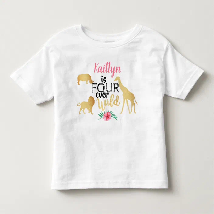 Birthday Girl Fourth Birthday 4th Birthday Shirt Girl Four Ever Wild Animal Print Shirt Four Ever Wild Animal Print Birthday Tee