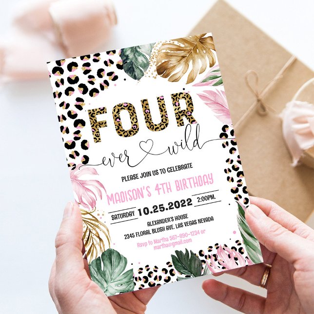 Four Ever Wild Leopard Jungle 4th Birthday Invite (Creator Uploaded)
