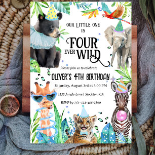 Four Ever Wild Leopard Safari Animals 4th Birthday Invitation