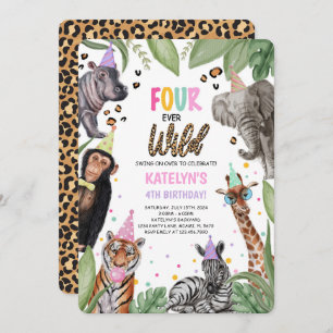 FOUR Ever Wild Safari 4th Birthday Invitation