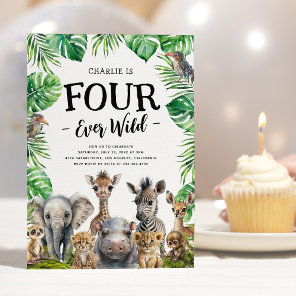 Four Ever Wild Safari 4th Birthday Party Invitation